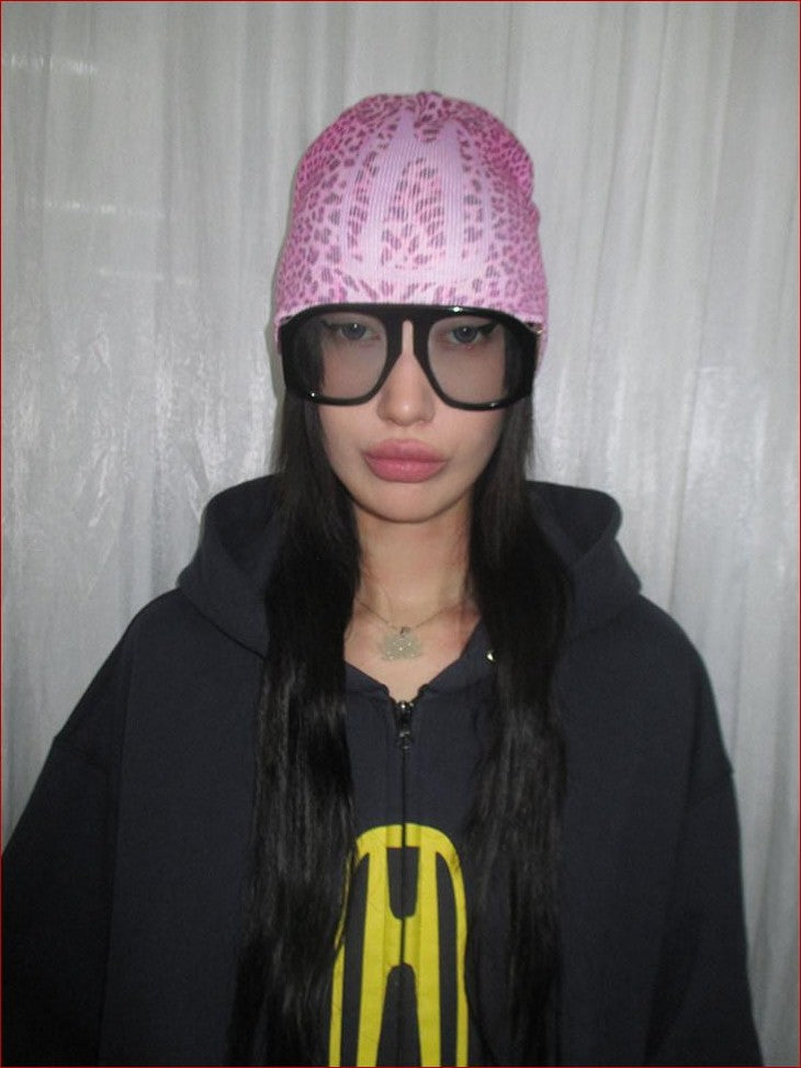 FOURFORTY Printed Leopard Animal Print Women's Wool Yarn Knitted Beanies