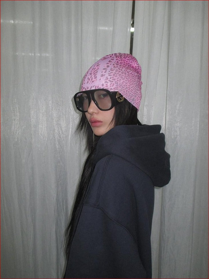 FOURFORTY Printed Leopard Animal Print Women's Wool Yarn Knitted Beanies