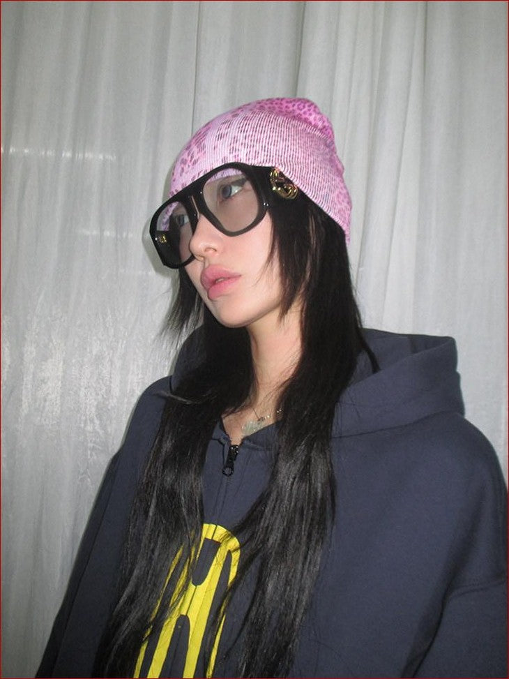 FOURFORTY Printed Leopard Animal Print Women's Wool Yarn Knitted Beanies