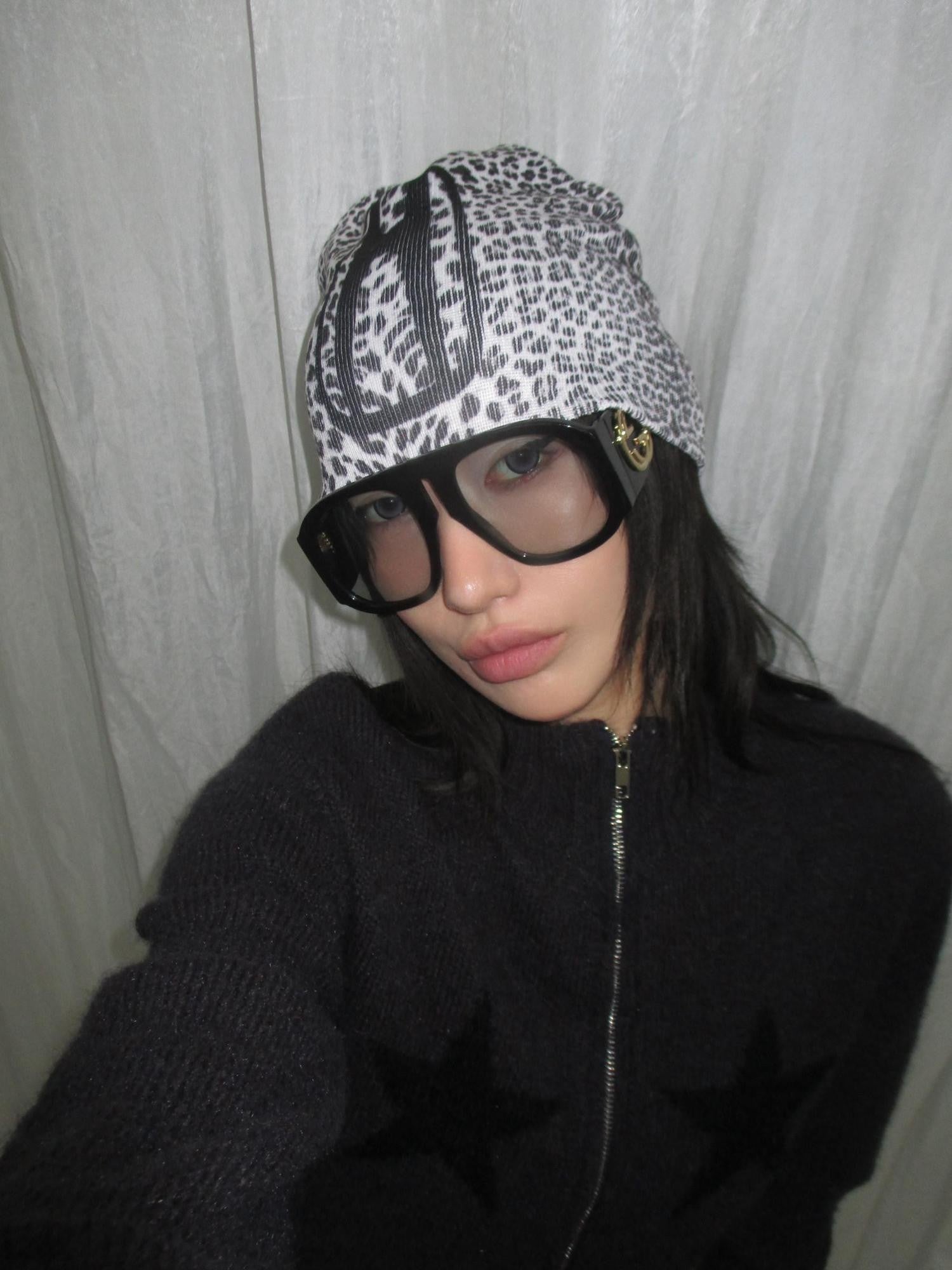 FOURFORTY Printed Leopard Animal Print Women's Wool Yarn Knitted Beanies
