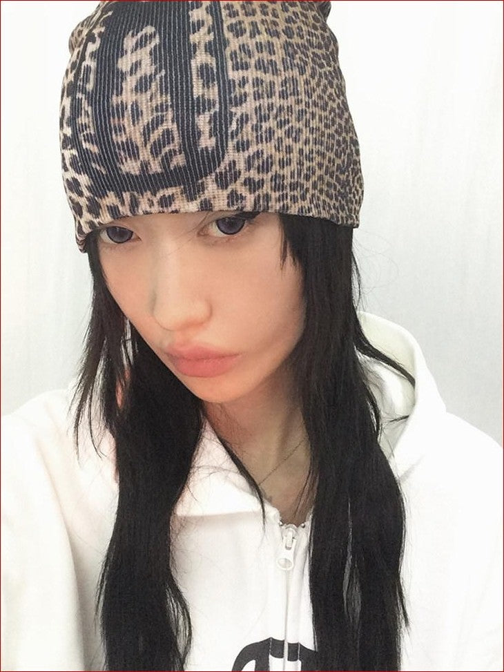 FOURFORTY Printed Leopard Animal Print Women's Wool Yarn Knitted Beanies