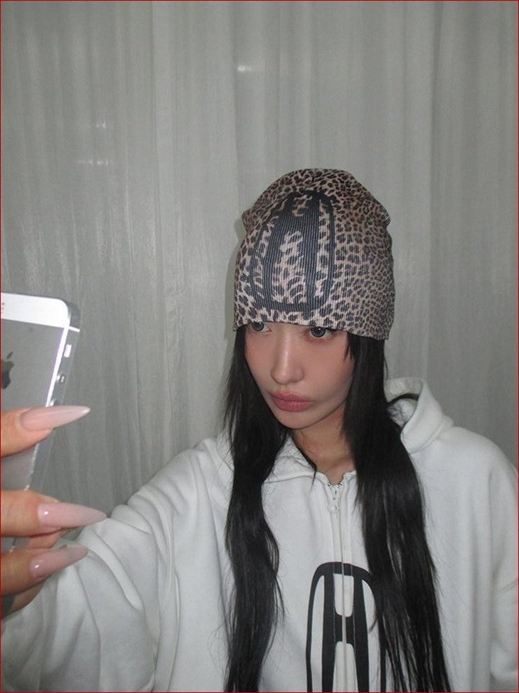 FOURFORTY Printed Leopard Animal Print Women's Wool Yarn Knitted Beanies