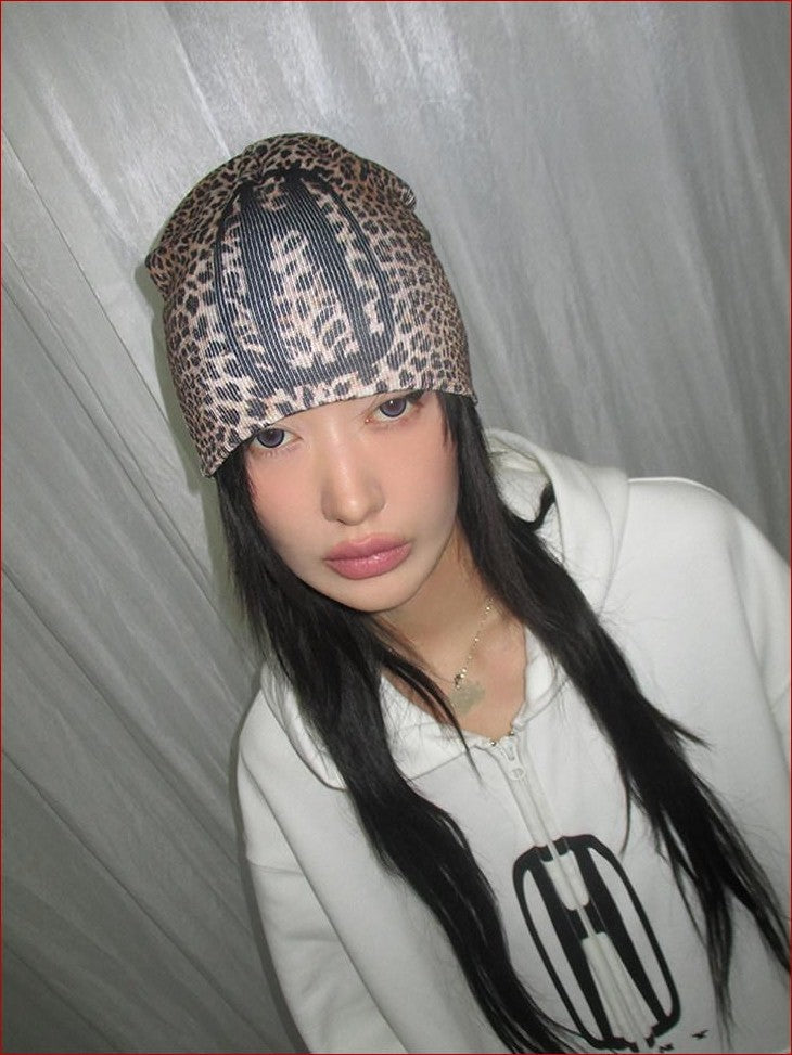 FOURFORTY Printed Leopard Animal Print Women's Wool Yarn Knitted Beanies