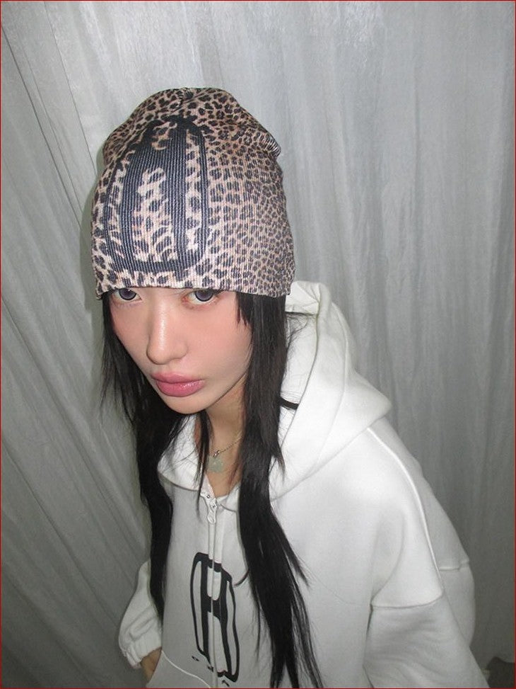 FOURFORTY Printed Leopard Animal Print Women's Wool Yarn Knitted Beanies