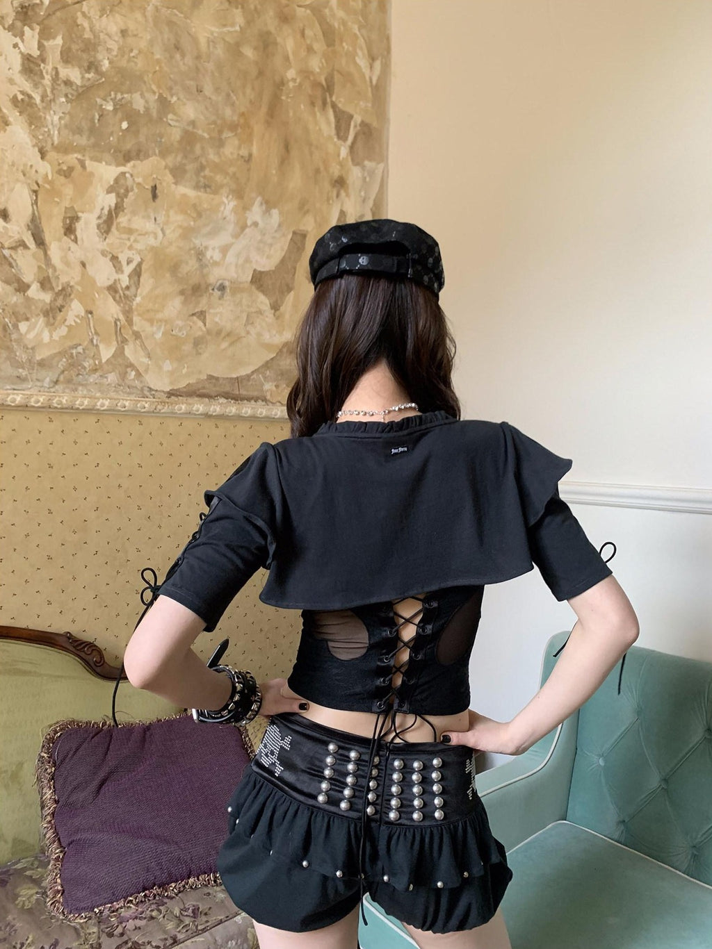 FOURFORTY Punk Skull Floral Lantern Bubble Bloomers Women's Cotton Hot Pants