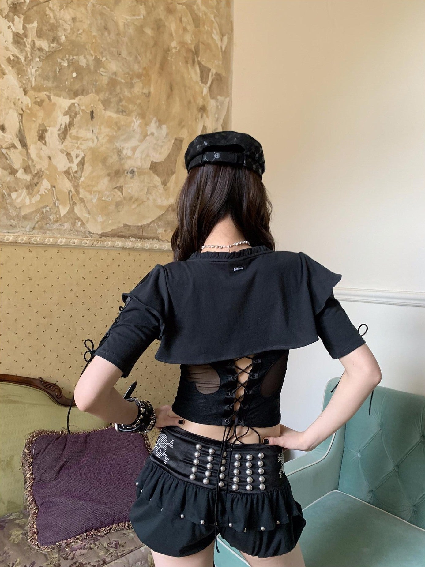 FOURFORTY Punk Skull Floral Lantern Bubble Bloomers Women's Cotton Hot Pants