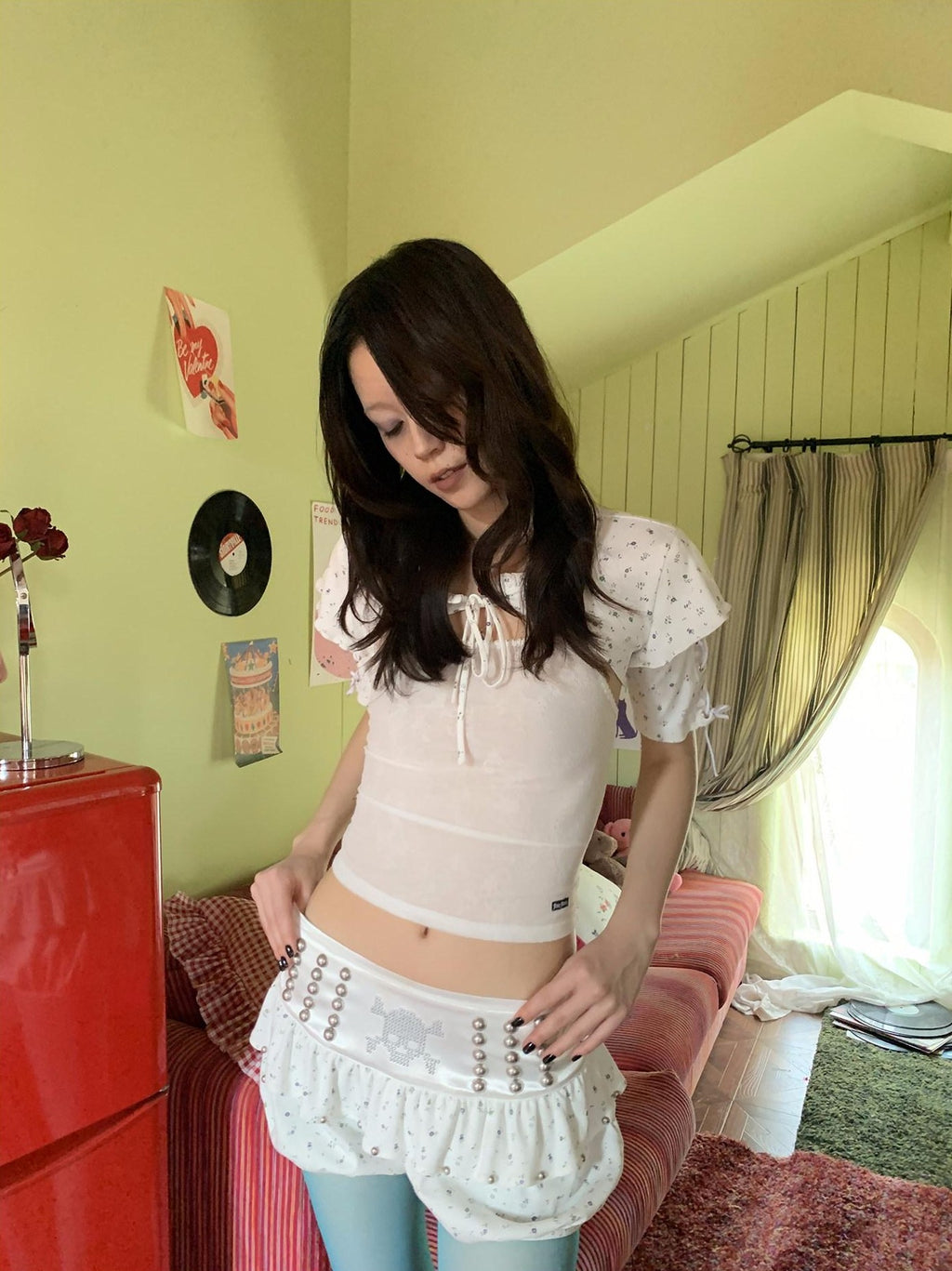 FOURFORTY Punk Skull Floral Lantern Bubble Bloomers Women's Cotton Hot Pants