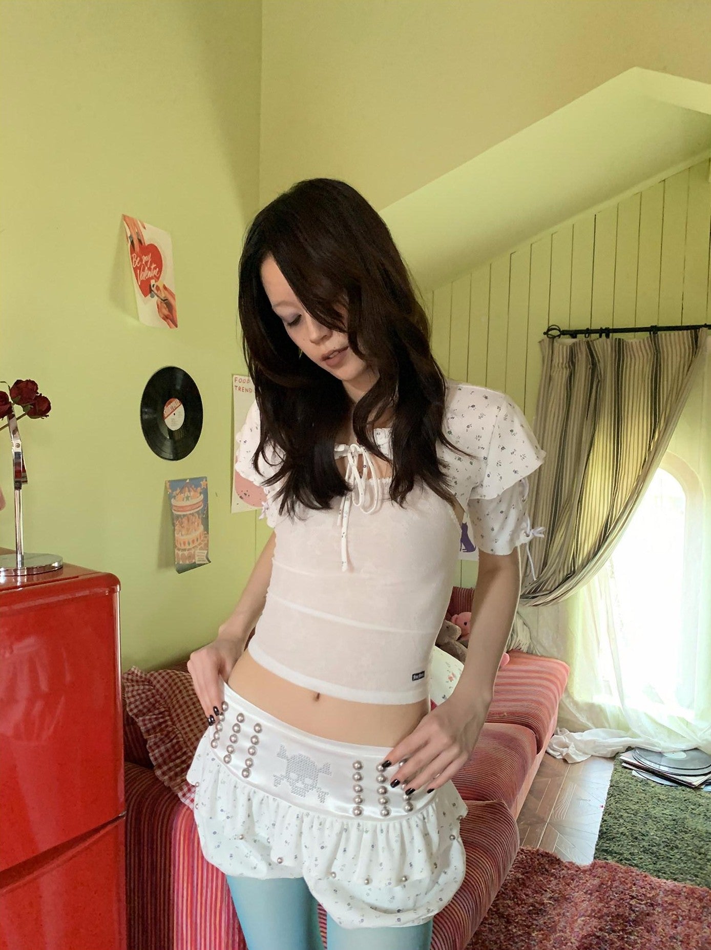 FOURFORTY Punk Skull Floral Lantern Bubble Bloomers Women's Cotton Hot Pants