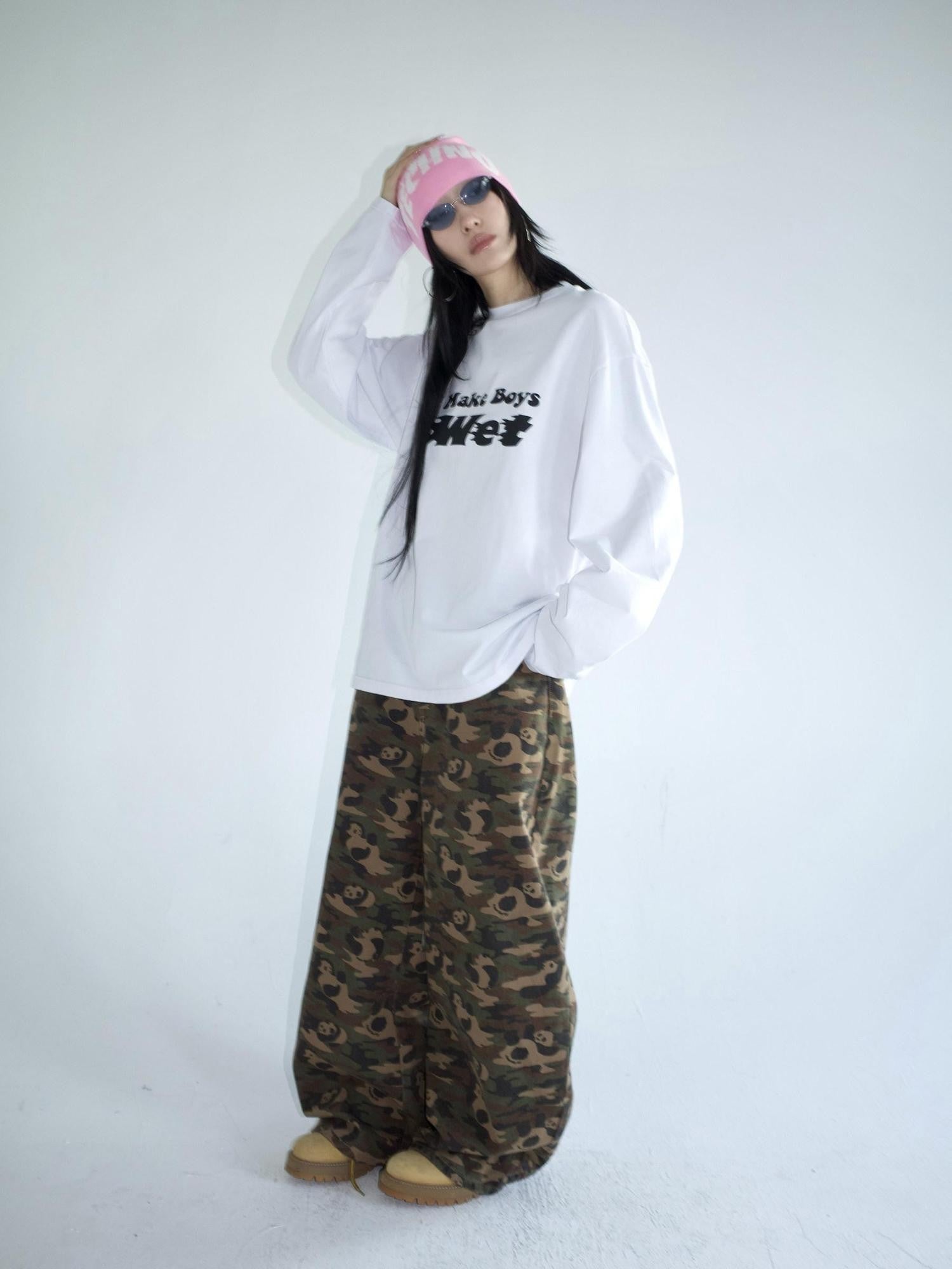 FOURFORTY Racing Flame Print Boxy Round Neck Women's Cotton Long Sleeve T-shirts