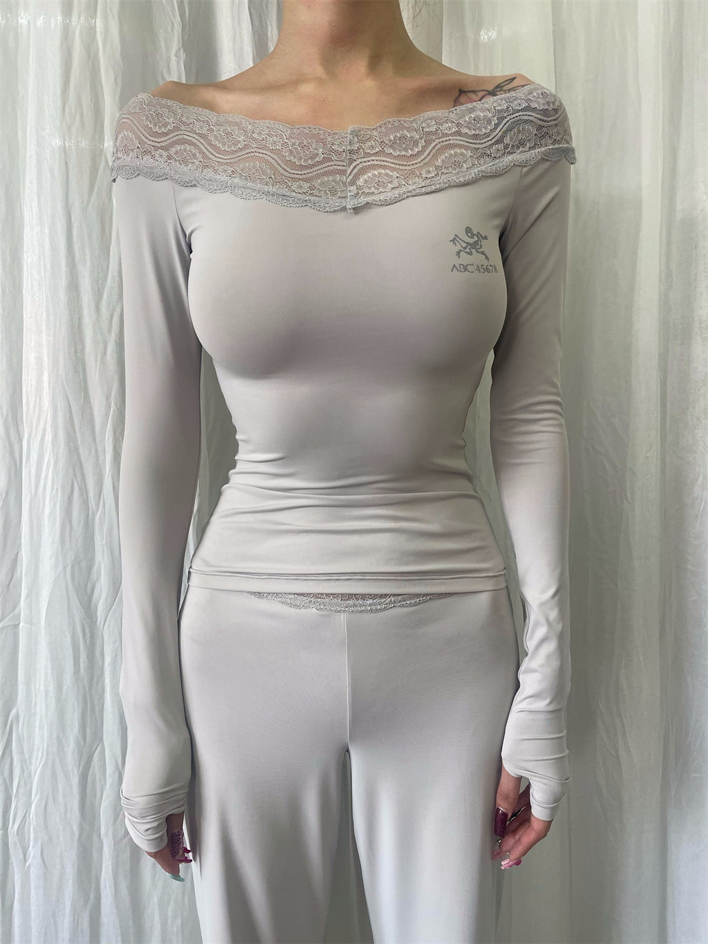 FOURFORTY_Reflective_Lace_Spliced_Women's_Casual_Top_&_Pants_Sets_826499276978_MISSTT