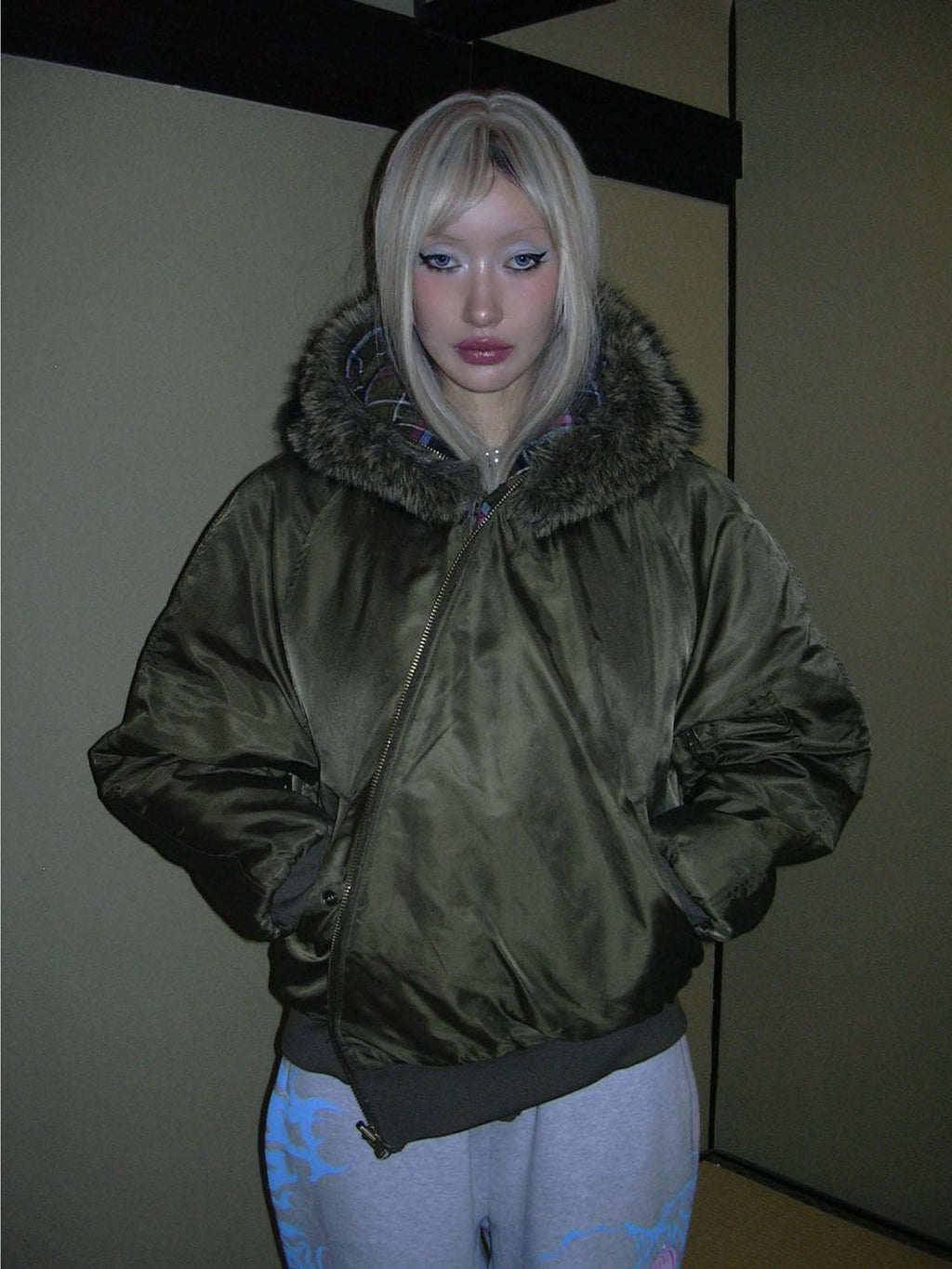 FOURFORTY Reversible Ma1 Fur Hood Quilted Padded Women's Cotton Bomber Jackets