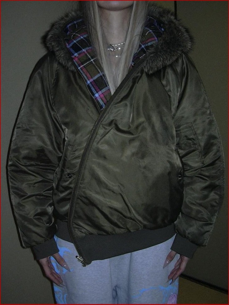 FOURFORTY Reversible Ma1 Fur Hood Quilted Padded Women's Cotton Bomber Jackets