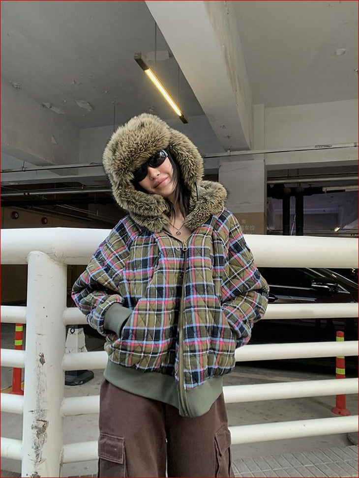FOURFORTY Reversible Ma1 Fur Hood Quilted Padded Women's Cotton Bomber Jackets