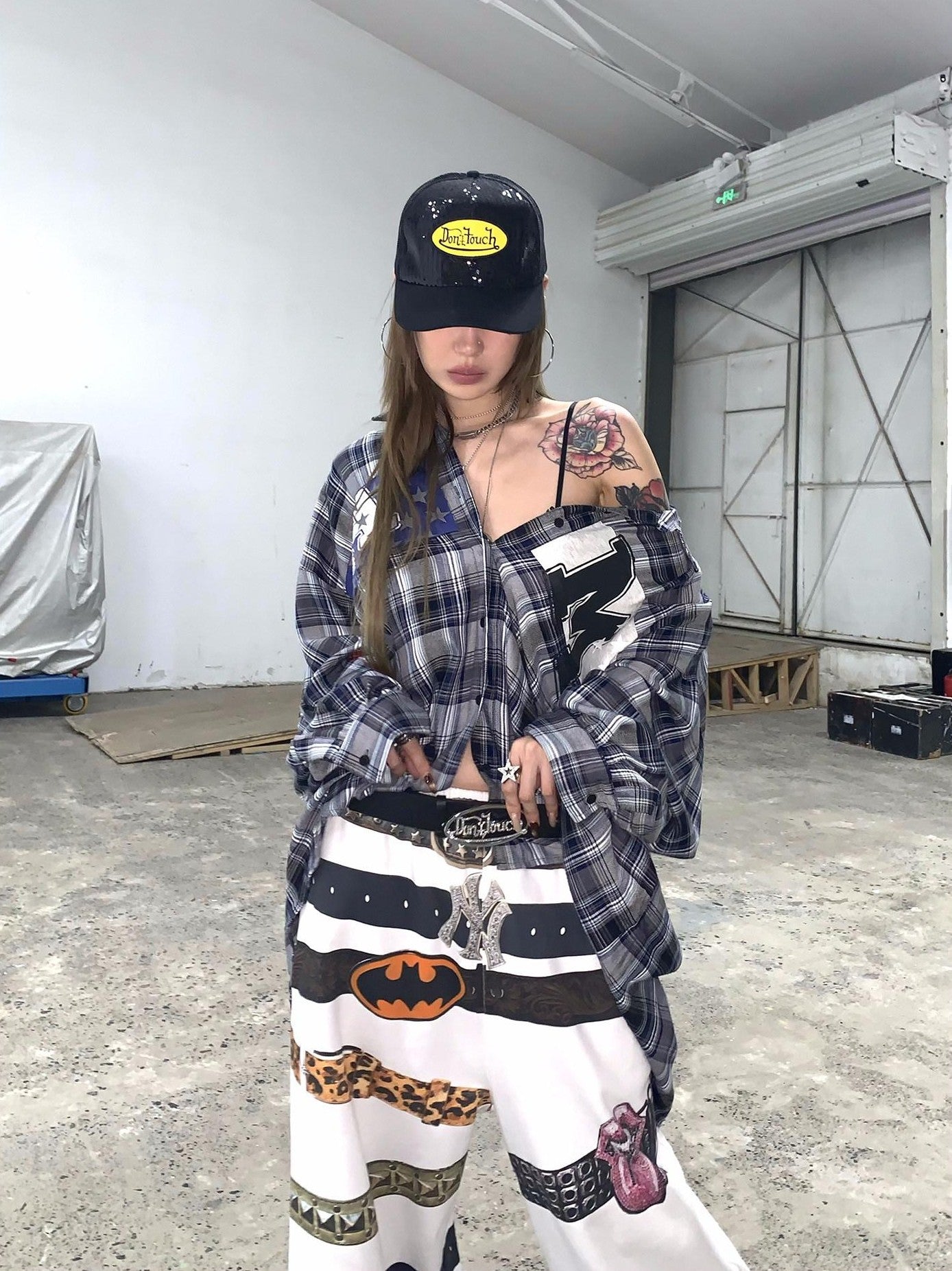 FOURFORTY Rock Inspired 3d Print Waist Belt Print Women's Fleece Lined Sweatpants
