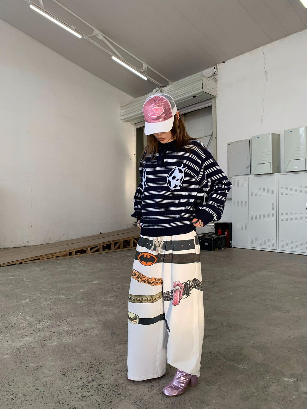 FOURFORTY Rock Inspired 3d Print Waist Belt Print Women's Fleece Lined Sweatpants