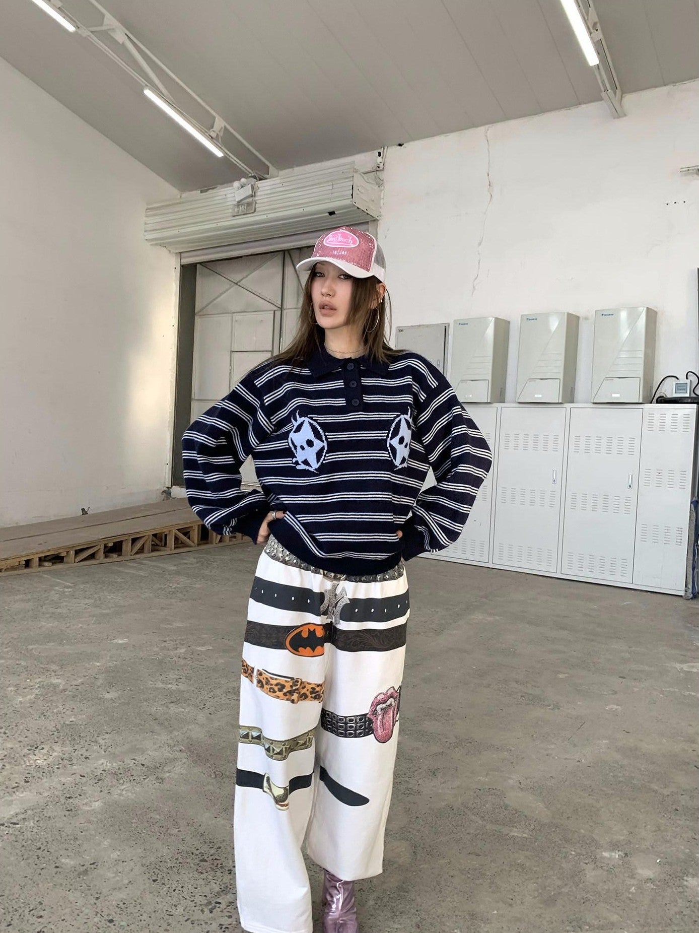 FOURFORTY Rock Inspired 3d Print Waist Belt Print Women's Fleece Lined Sweatpants