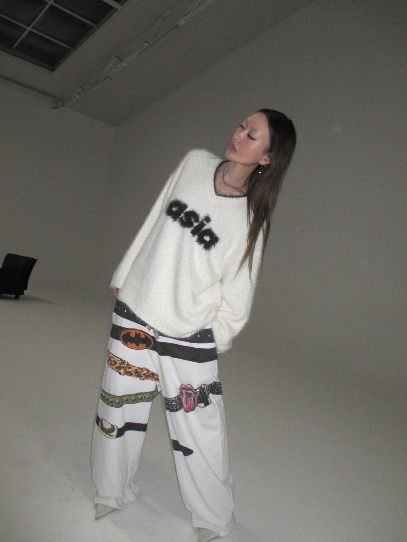 FOURFORTY Rock Inspired 3d Print Waist Belt Print Women's Fleece Lined Sweatpants