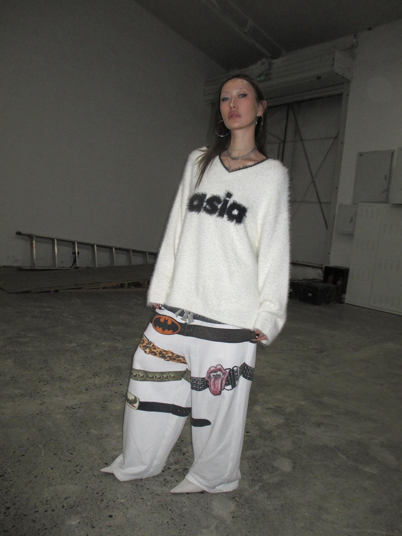 FOURFORTY Rock Inspired 3d Print Waist Belt Print Women's Fleece Lined Sweatpants