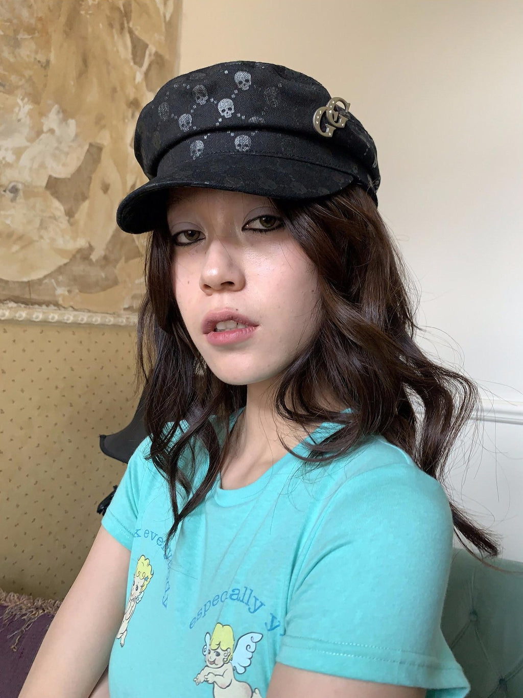 FOURFORTY Sailor Hat Skull Novelty Patch Applique Women's Newsboy Caps