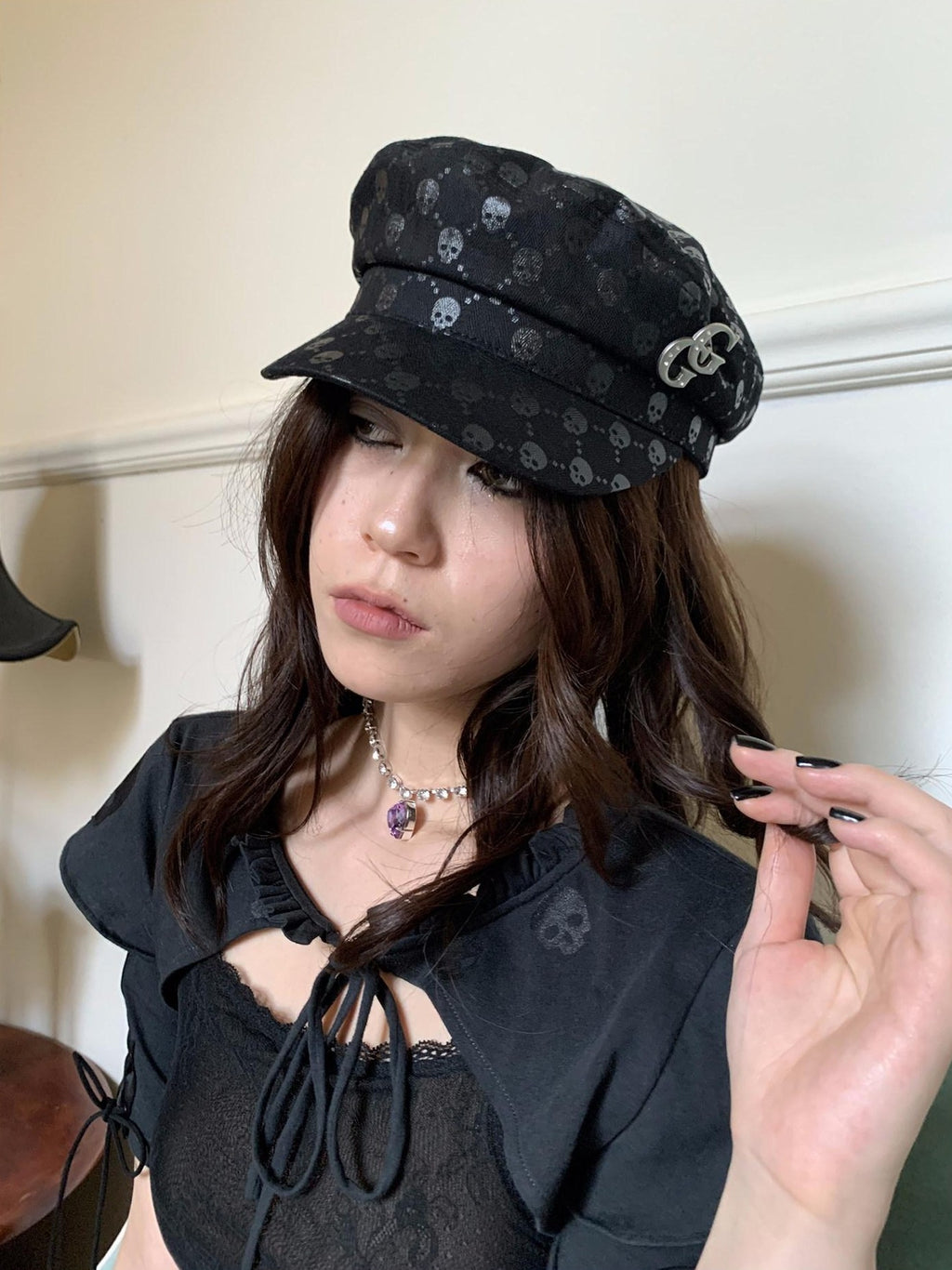 FOURFORTY Sailor Hat Skull Novelty Patch Applique Women's Newsboy Caps