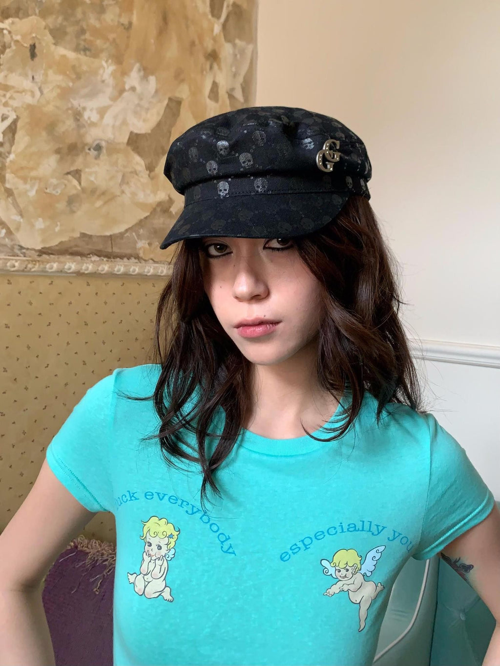 FOURFORTY Sailor Hat Skull Novelty Patch Applique Women's Newsboy Caps