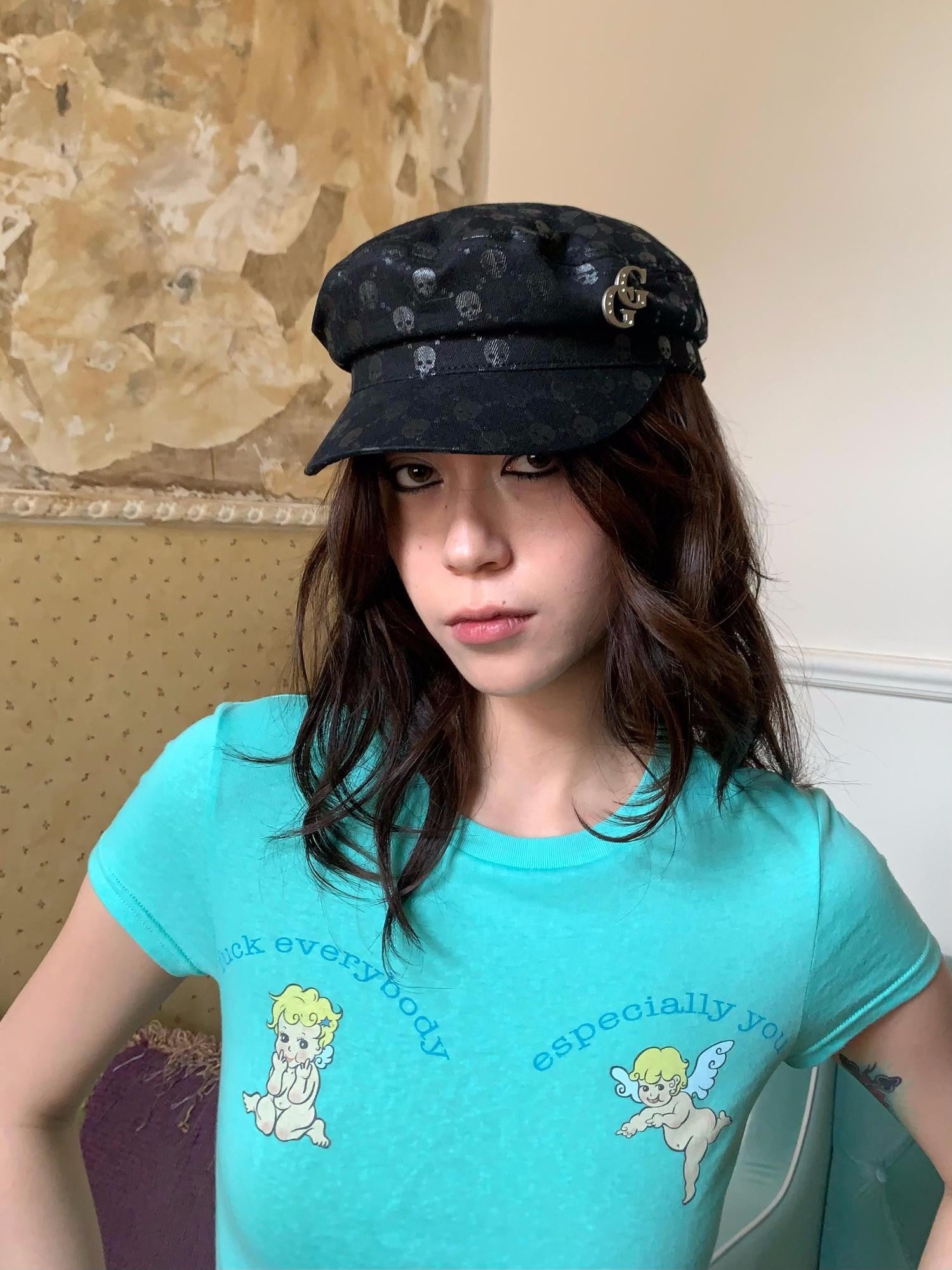 FOURFORTY Sailor Hat Skull Novelty Patch Applique Women's Newsboy Caps