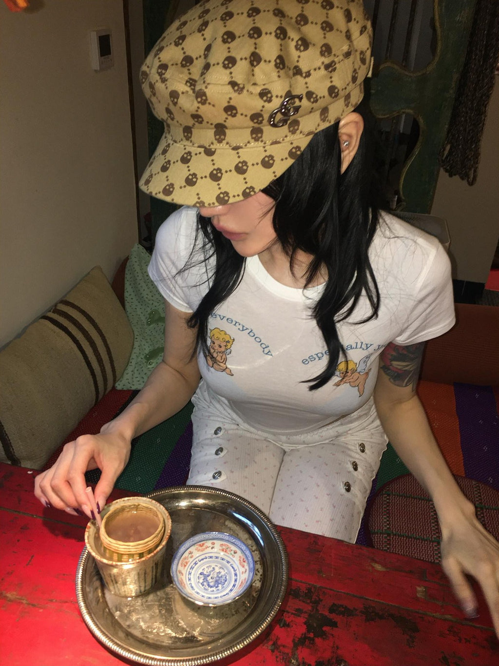 FOURFORTY Sailor Hat Skull Novelty Patch Applique Women's Newsboy Caps