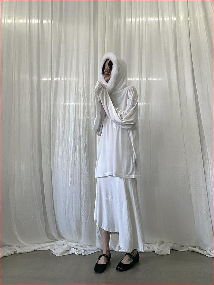 FOURFORTY Sheer Hardcore Tech Rabbit Fur Collar Women's Street Long Sleeve Sweatshirts