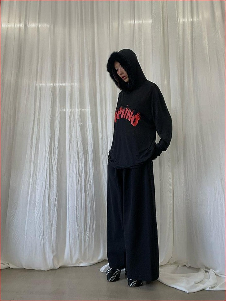 FOURFORTY Sheer Hardcore Tech Rabbit Fur Collar Women's Street Long Sleeve Sweatshirts
