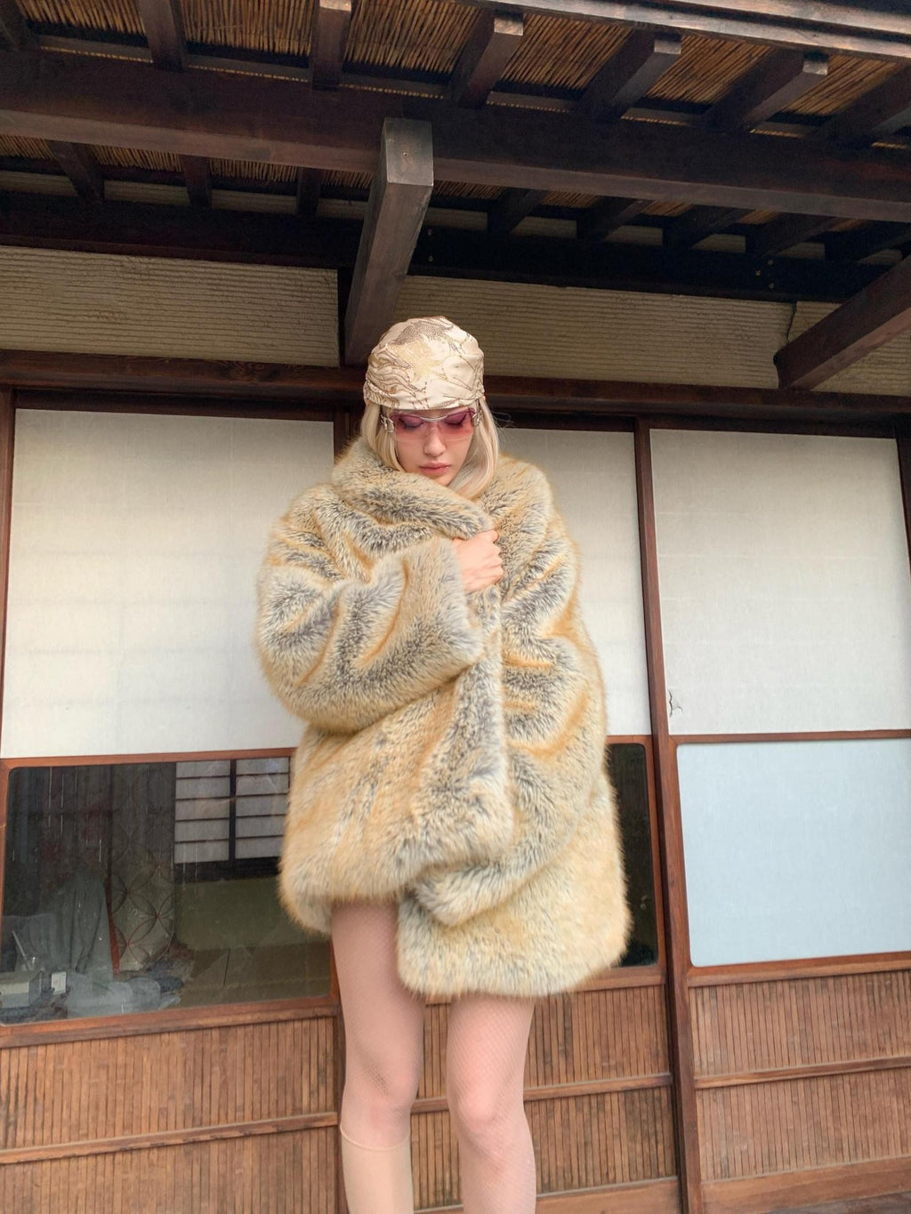 FOURFORTY Shimmering Faux Gold Fox Women's Faux Fox Fur Faux Fur Coats