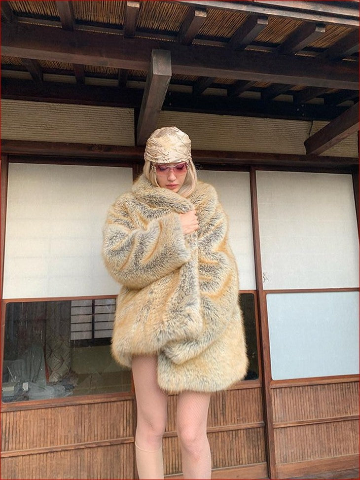 FOURFORTY Shimmering Faux Gold Fox Women's Faux Fox Fur Faux Fur Coats