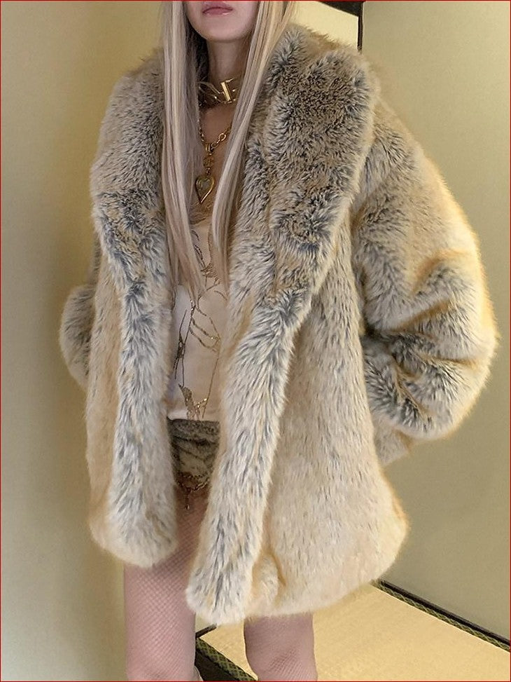 FOURFORTY Shimmering Faux Gold Fox Women's Faux Fox Fur Faux Fur Coats