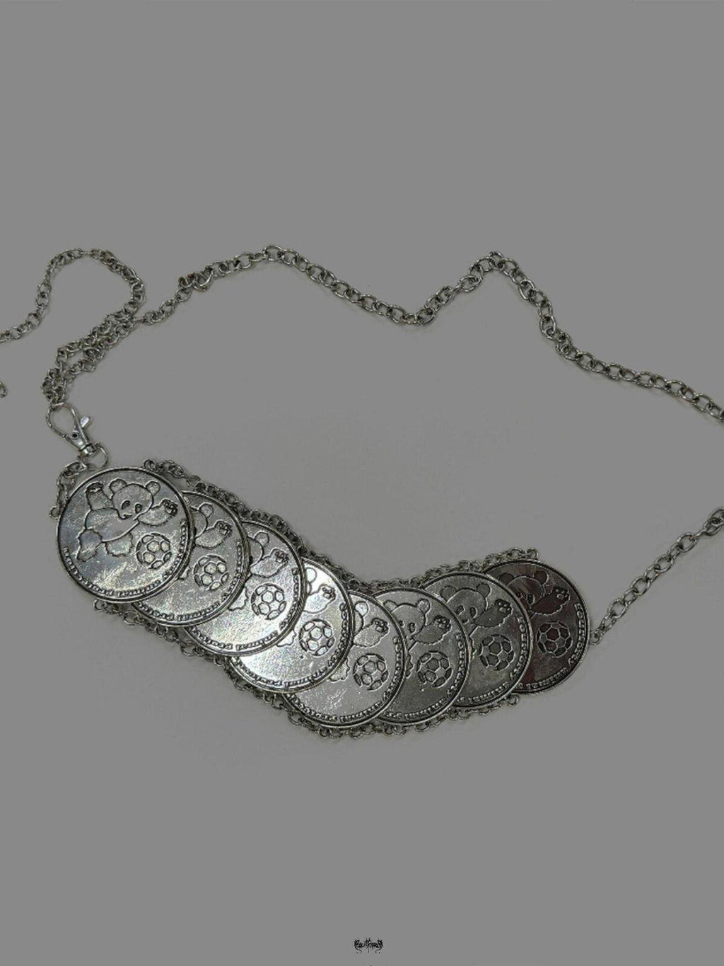 FOURFORTY Silver Panda Coin Charm Chain Link Women's Metal Waist Chains