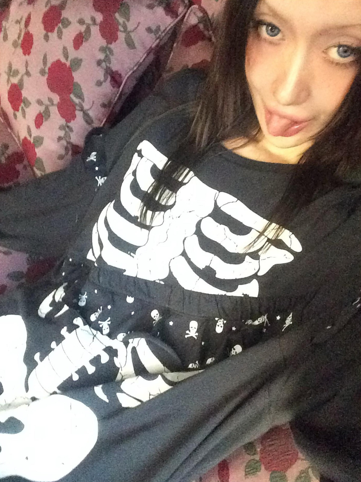 FOURFORTY Skeleton Floral Lace Trim Women's Cotton Long Sleeve T-shirts