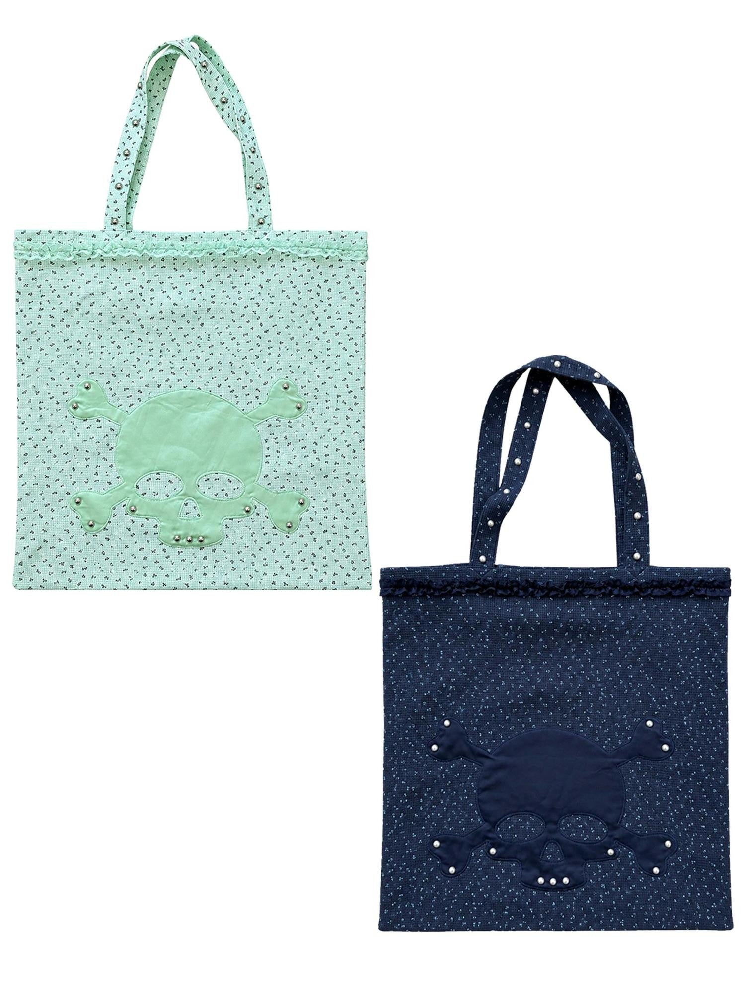 FOURFORTY Skull Studded Floral Women's Square Double Strap Tote Handbags