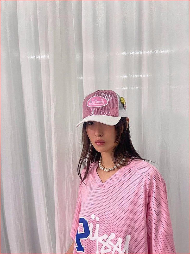 FOURFORTY Sparkling Sequin Badge Women's Casual Chic Adjustable Back Strap Baseball Caps