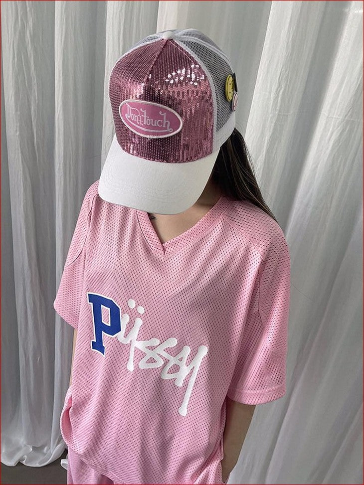 FOURFORTY Sparkling Sequin Badge Women's Casual Chic Adjustable Back Strap Baseball Caps