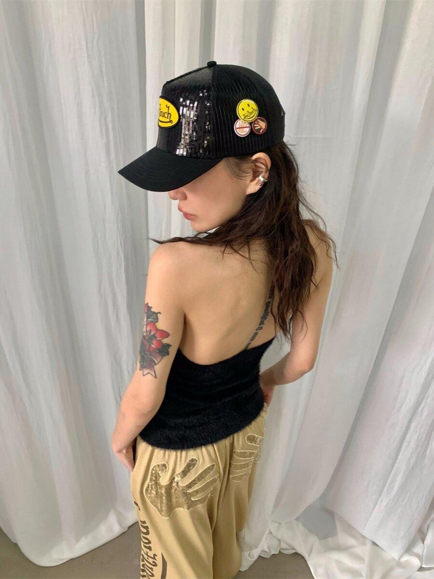 FOURFORTY Sparkling Sequin Badge Women's Casual Chic Adjustable Back Strap Baseball Caps