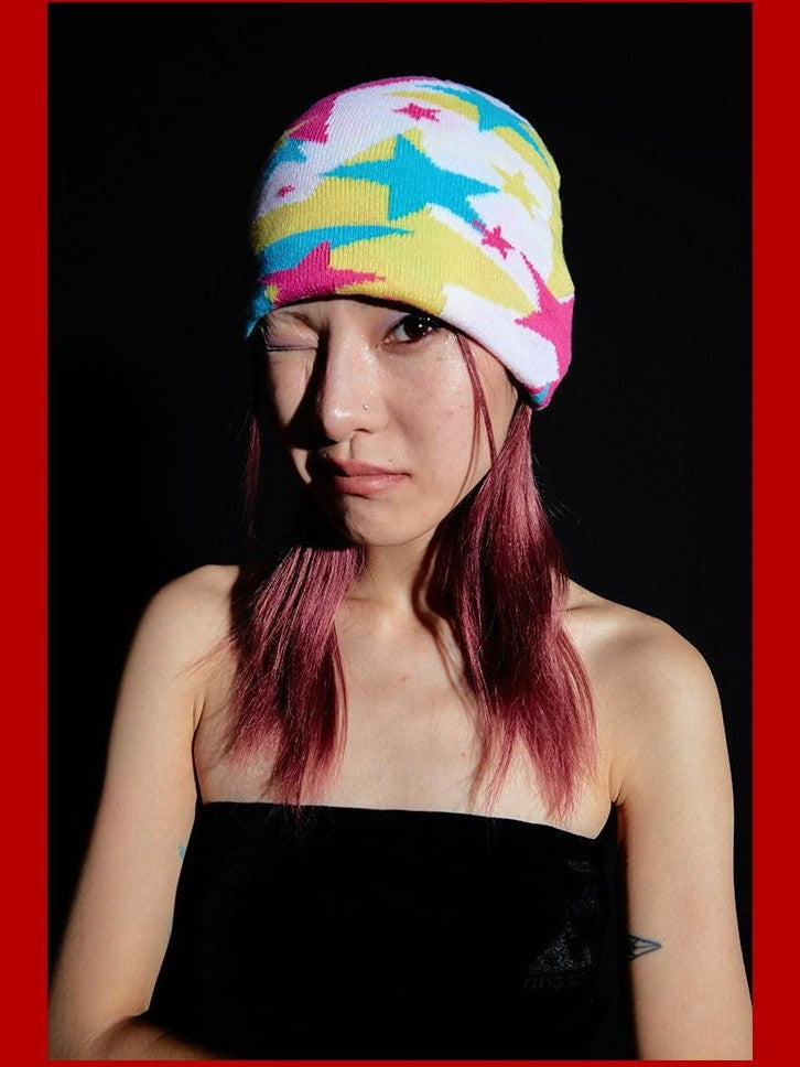 FOURFORTY Star Camouflage Pattern Knitted Women's Chunky Soft Yarn Beanies