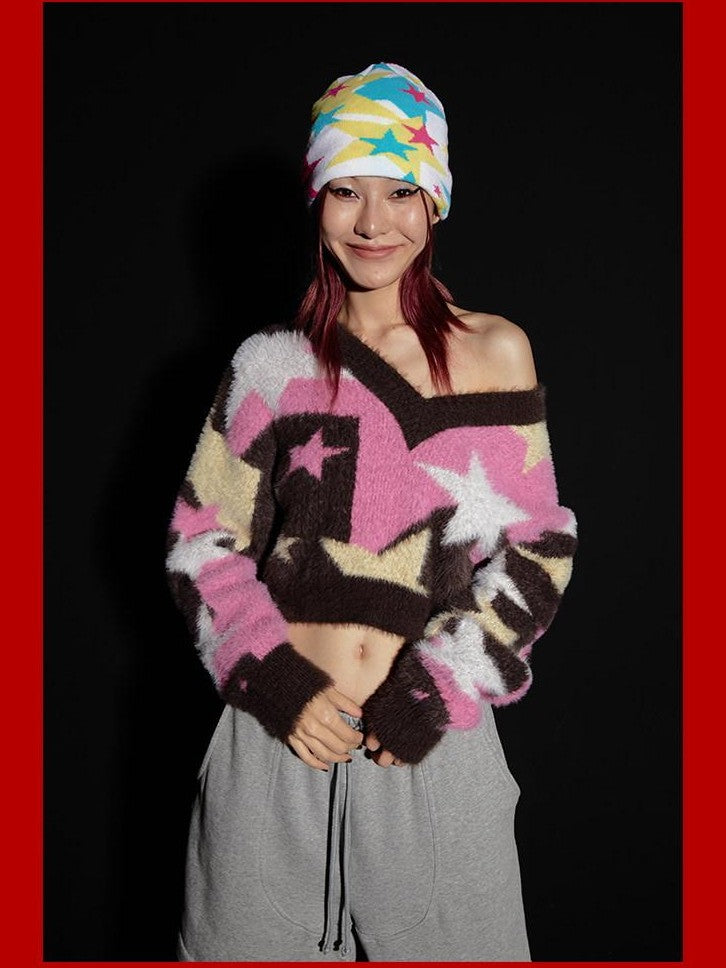 FOURFORTY Star Camouflage Pattern Knitted Women's Chunky Soft Yarn Beanies