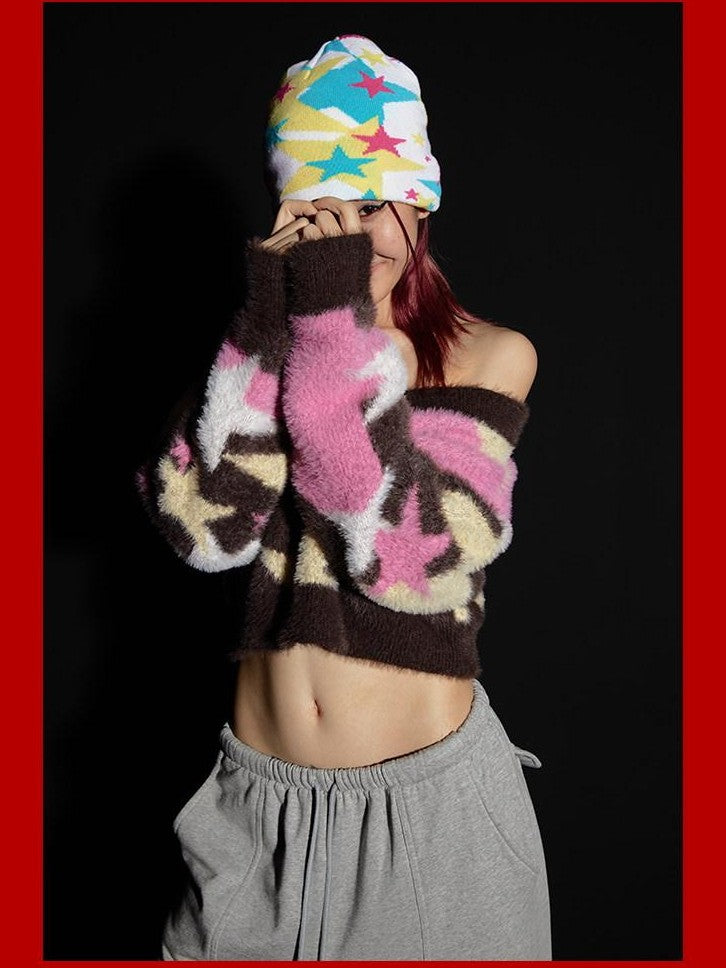 FOURFORTY Star Camouflage Pattern Knitted Women's Chunky Soft Yarn Beanies