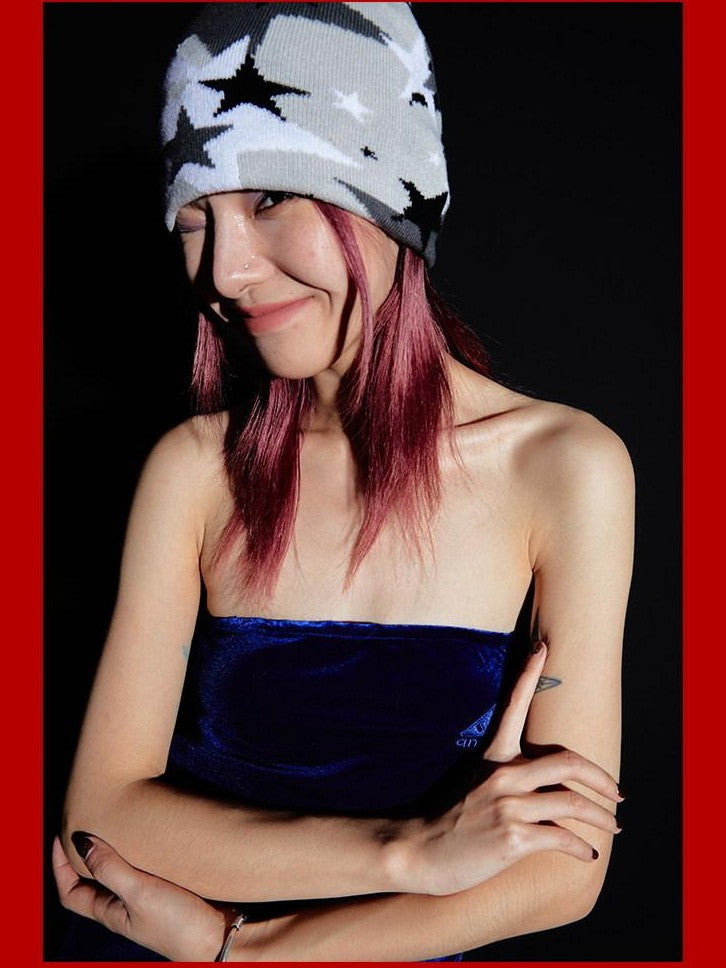 FOURFORTY Star Camouflage Pattern Knitted Women's Chunky Soft Yarn Beanies
