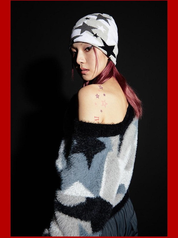 FOURFORTY Star Camouflage Pattern Knitted Women's Chunky Soft Yarn Beanies