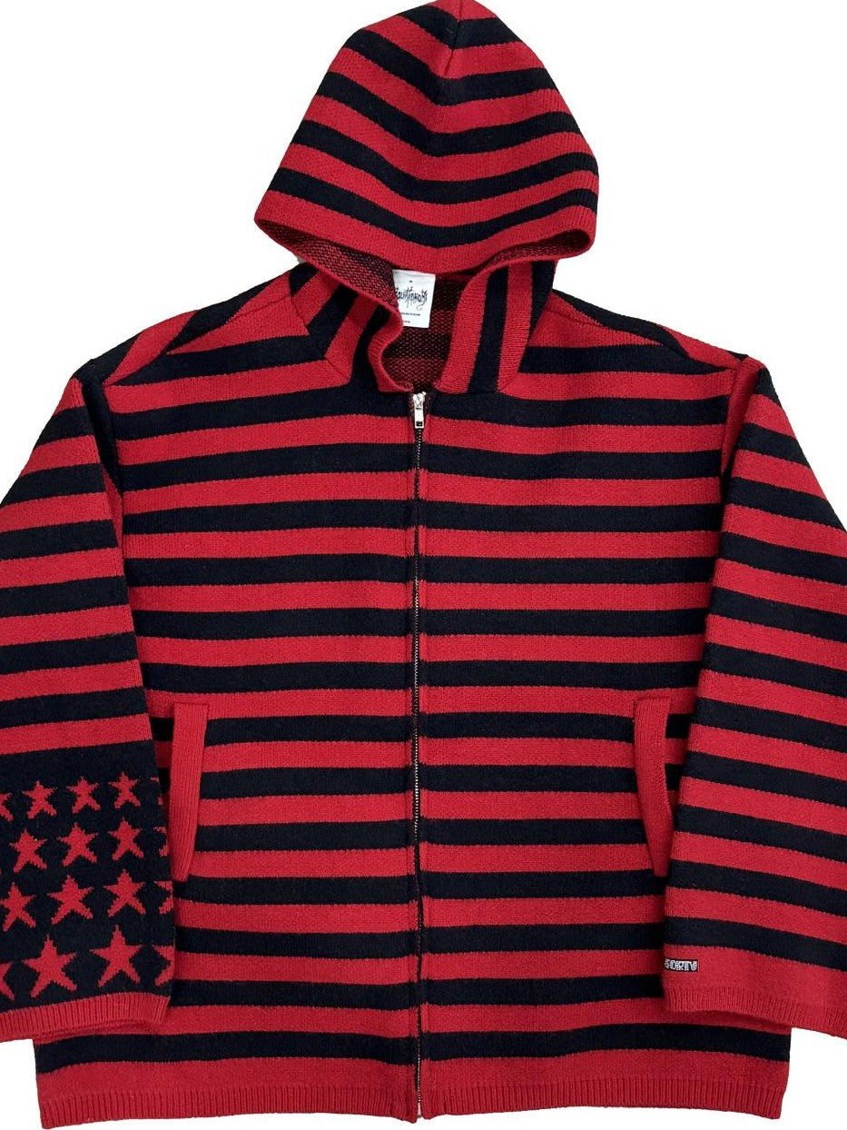 FOURFORTY Star Stripe Knit Zip Hooded Women's Acrylic Polyester Blend Hoodies