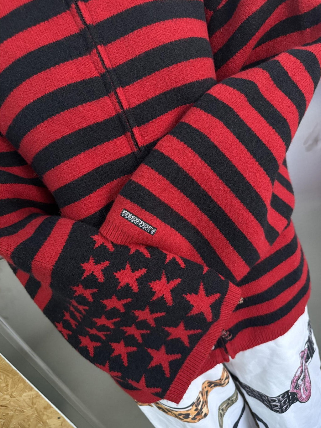 FOURFORTY Star Stripe Knit Zip Hooded Women's Acrylic Polyester Blend Hoodies