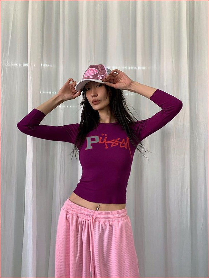 FOURFORTY Street Graphic Fitted Women's Viscose Cotton Spandex Blend Long Sleeve T-shirts
