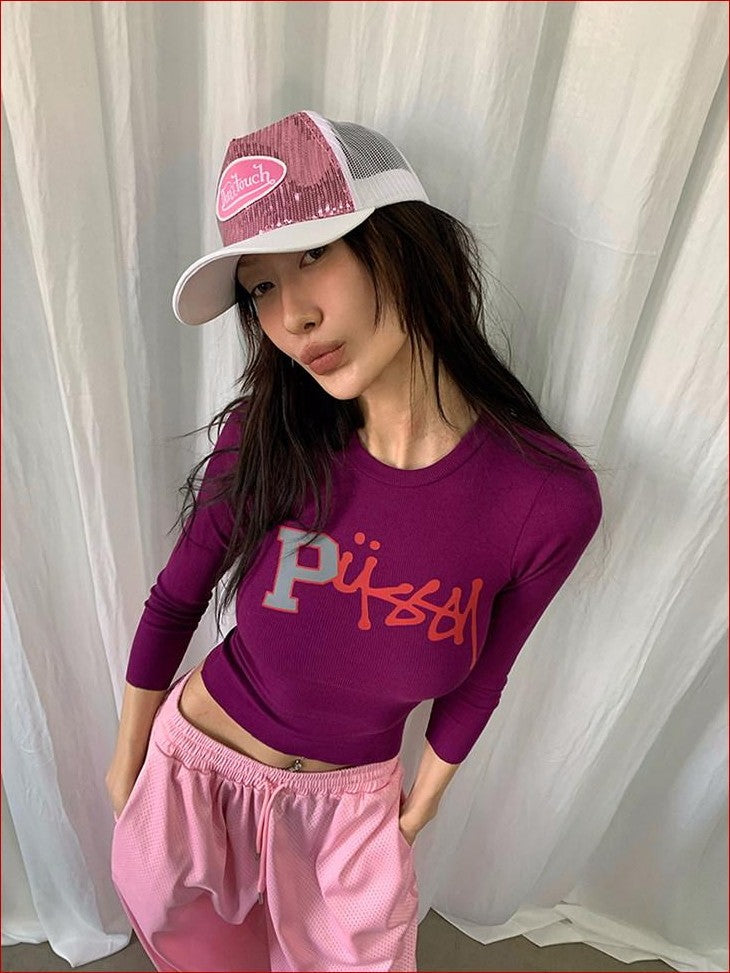 FOURFORTY Street Graphic Fitted Women's Viscose Cotton Spandex Blend Long Sleeve T-shirts