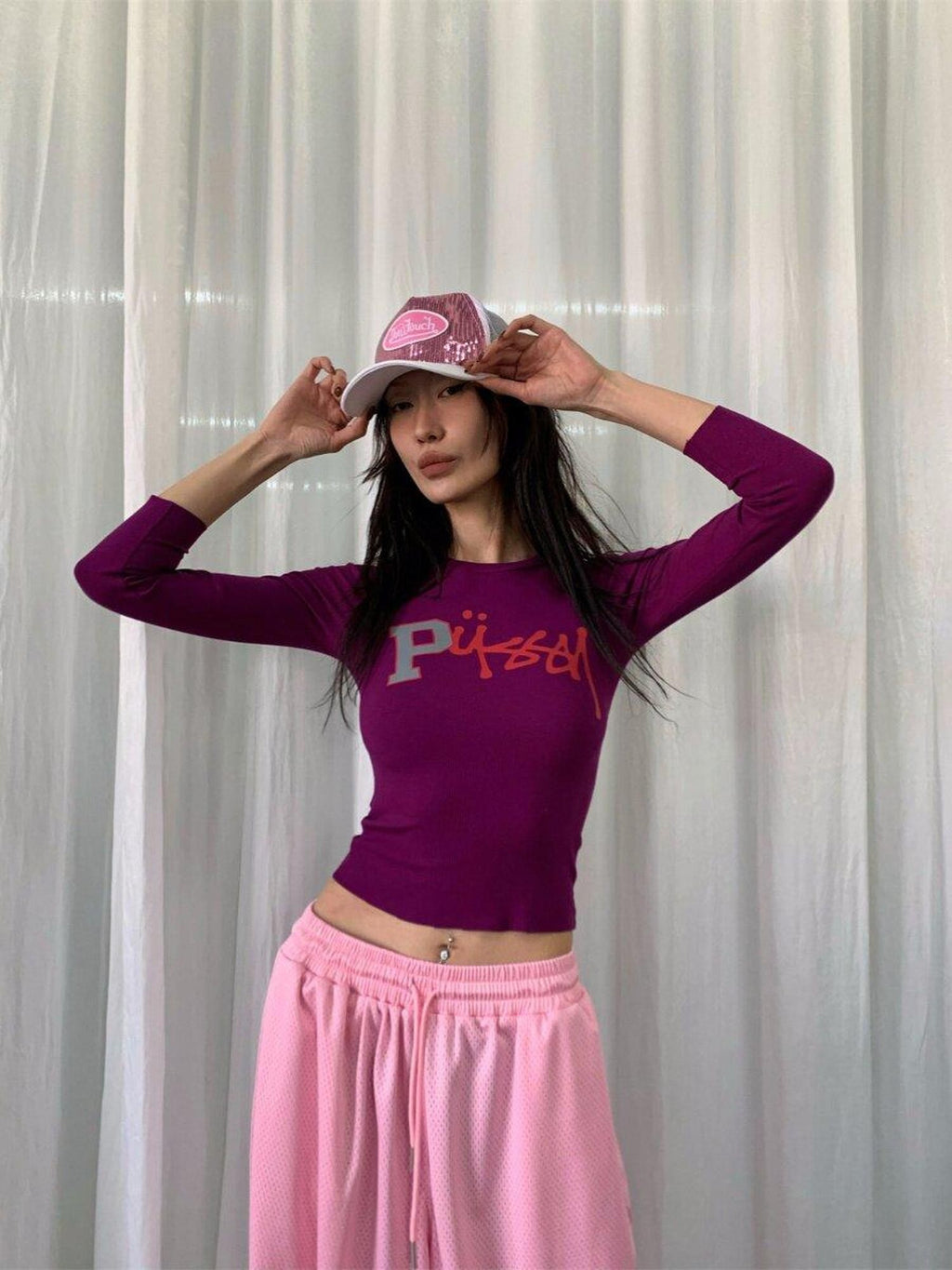 FOURFORTY Street Graphic Fitted Women's Viscose Cotton Spandex Blend Long Sleeve T-shirts