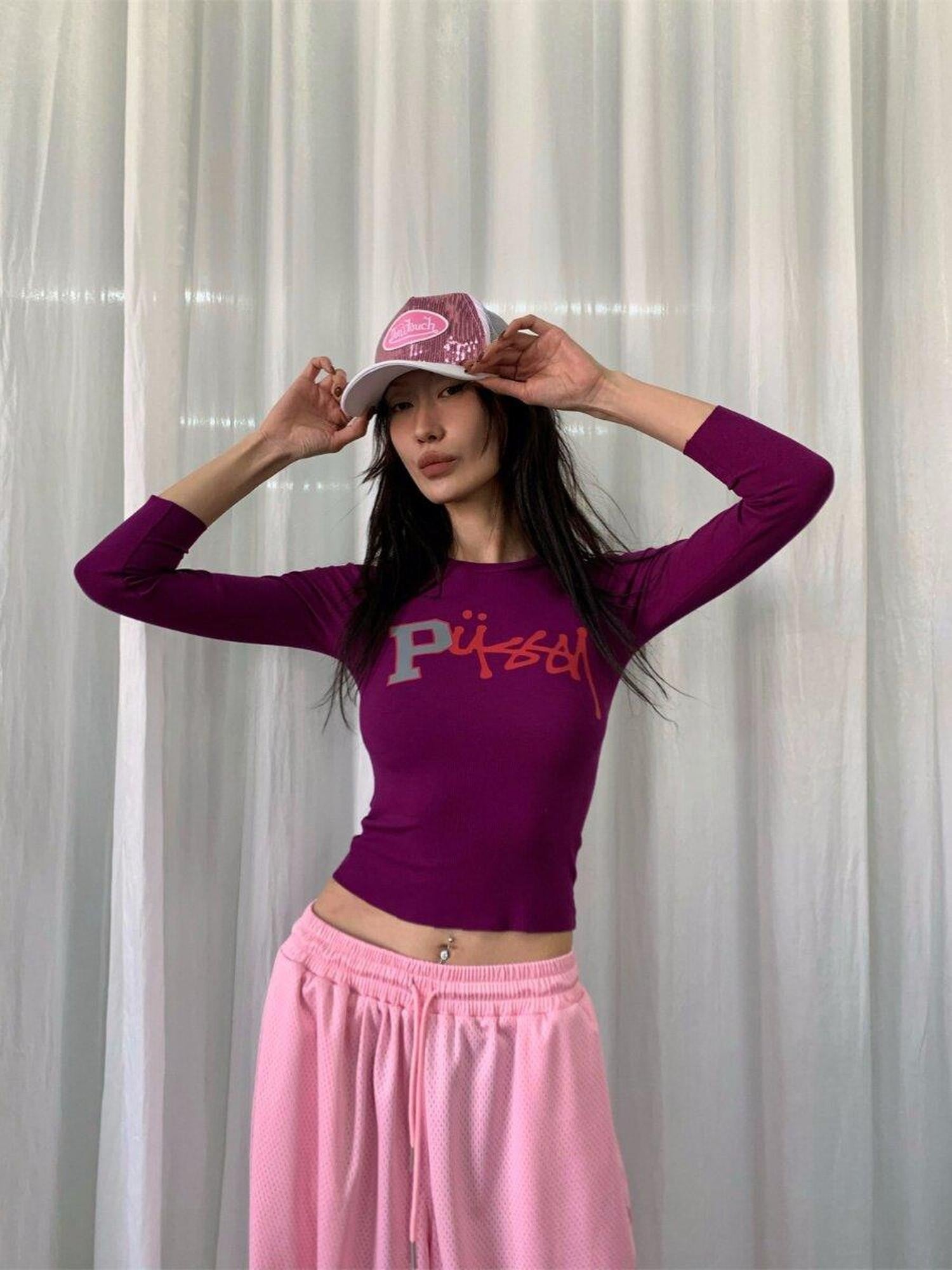 FOURFORTY Street Graphic Fitted Women's Viscose Cotton Spandex Blend Long Sleeve T-shirts