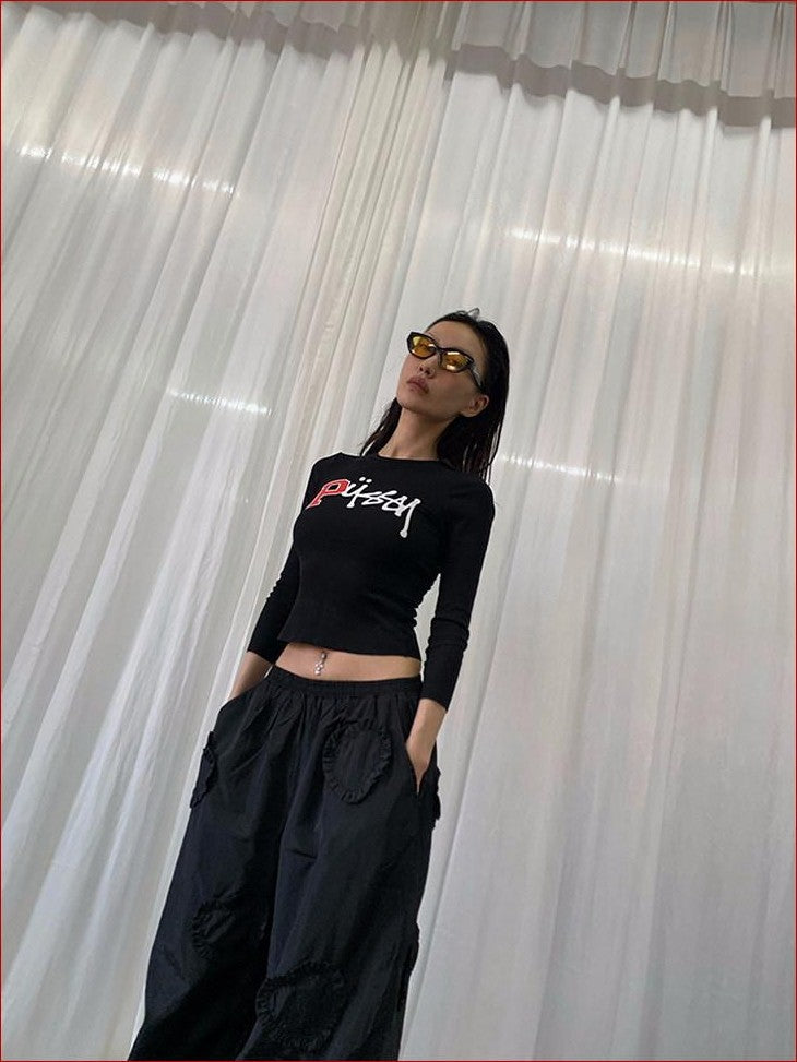 FOURFORTY Street Graphic Fitted Women's Viscose Cotton Spandex Blend Long Sleeve T-shirts